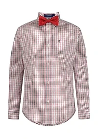 Boys 8-20 Husky Long Sleeve Stretch Lambert Plaid Shirt & Bow Tie