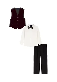 Boys 4-7 Plaid Cord Vest Bow Tie Set