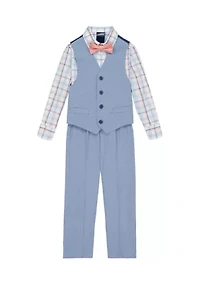 Boys 8-20 Heather Poplin Vest Set