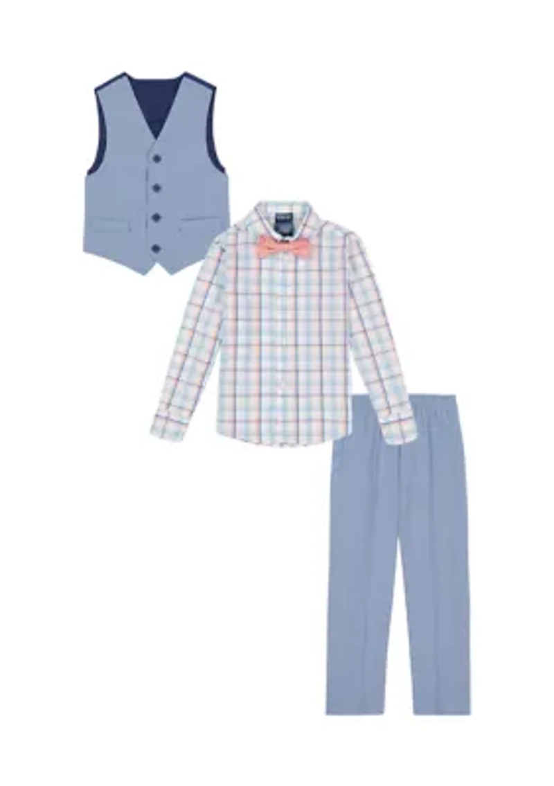 Boys 8-20 Heather Poplin Vest Set