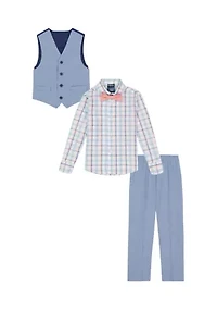 Boys 8-20 Heather Poplin Vest Set
