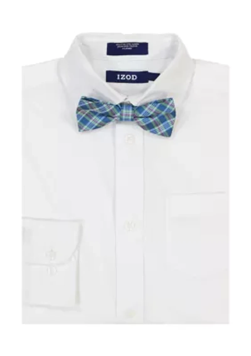 Boys 4-7 Long Sleeve Stretch Solid Poplin Shirt with Bowtie