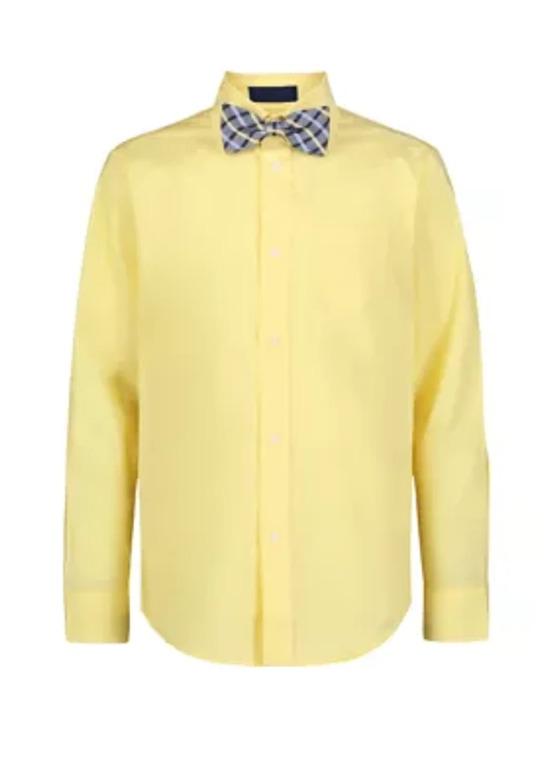 Boys - Long Sleeve Stretch Solid Poplin Shirt & Bowtie