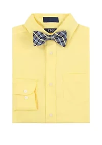 Boys - Long Sleeve Stretch Solid Poplin Shirt & Bowtie