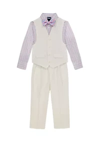 Boys 8-20 Heather Poplin Vest Set with Bowtie