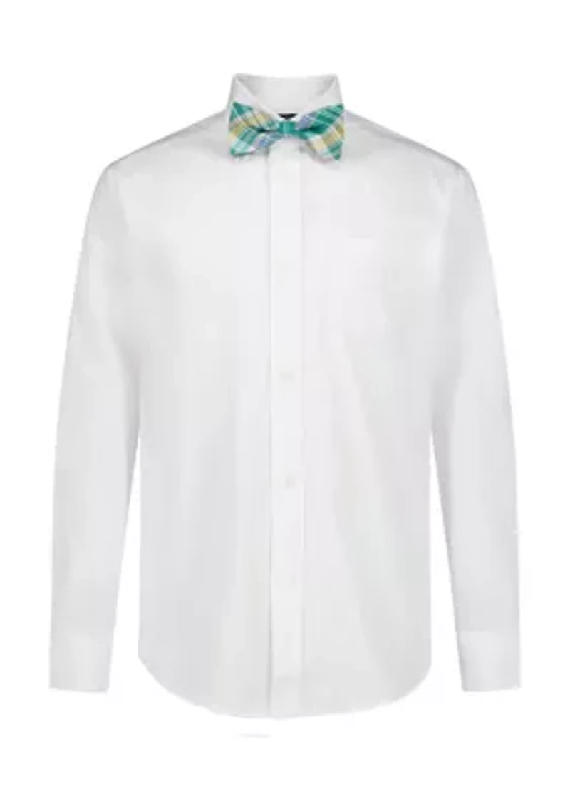 Boys 8-20 Husky Long Sleeve Stretch Solid Poplin Shirt & Bowtie