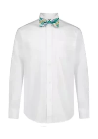 Boys 8-20 Husky Long Sleeve Stretch Solid Poplin Shirt & Bowtie