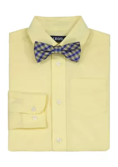 Boys 8-20 Husky Long Sleeve Stretch Solid Poplin Shirt and Bowtie