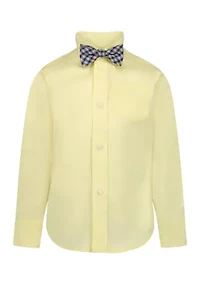 Boys 8-20 Husky Long Sleeve Stretch Solid Poplin Shirt and Bowtie