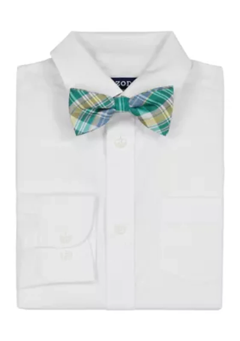 Boys 8-20 Long Sleeve Stretch Solid Poplin Shirt & Bowtie