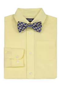 Boys 8-20 Long Sleeve Stretch Solid Poplin Shirt and Bowtie