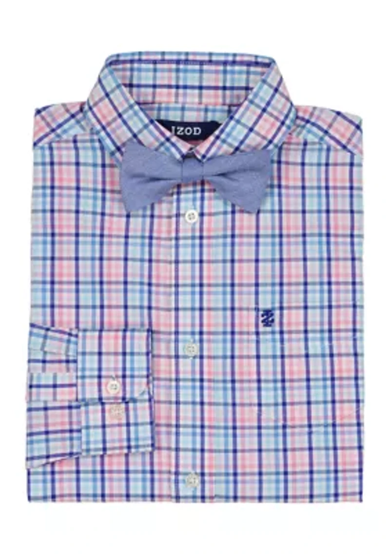 Boys 8-20 Long Sleeve Stretch Pismo Plaid Shirt & Bow Tie