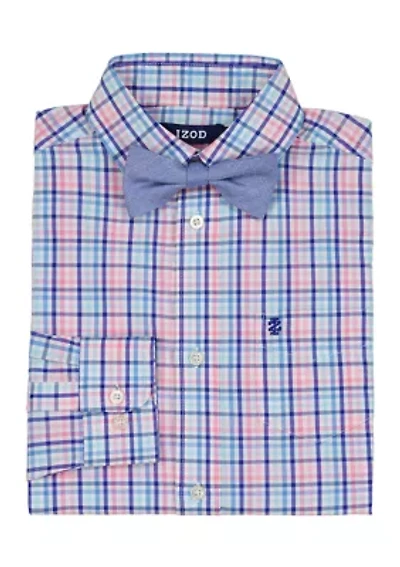 Boys 8-20 Long Sleeve Stretch Pismo Plaid Shirt & Bow Tie