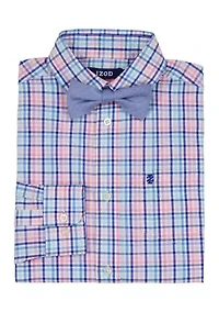 Boys 8-20 Long Sleeve Stretch Pismo Plaid Shirt & Bow Tie