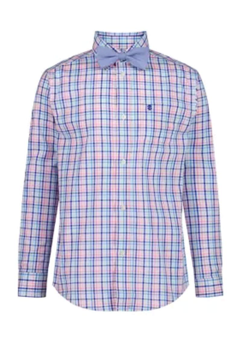 Boys 8-20 Long Sleeve Stretch Pismo Plaid Shirt & Bow Tie