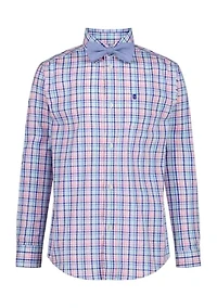 Boys 8-20 Long Sleeve Stretch Pismo Plaid Shirt & Bow Tie