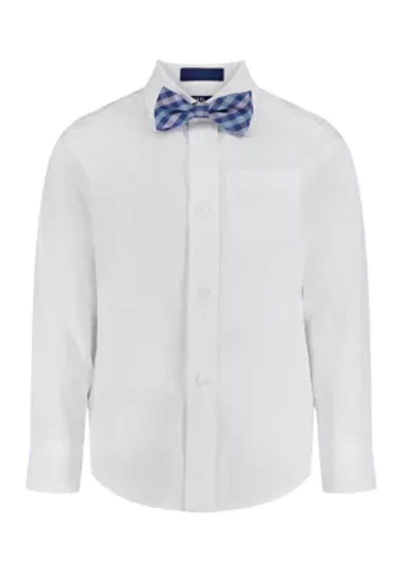Boys 4-7 Poplin Shirt with Plaid Bowtie
