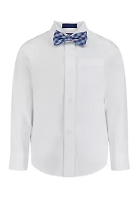 Boys 4-7 Poplin Shirt with Plaid Bowtie