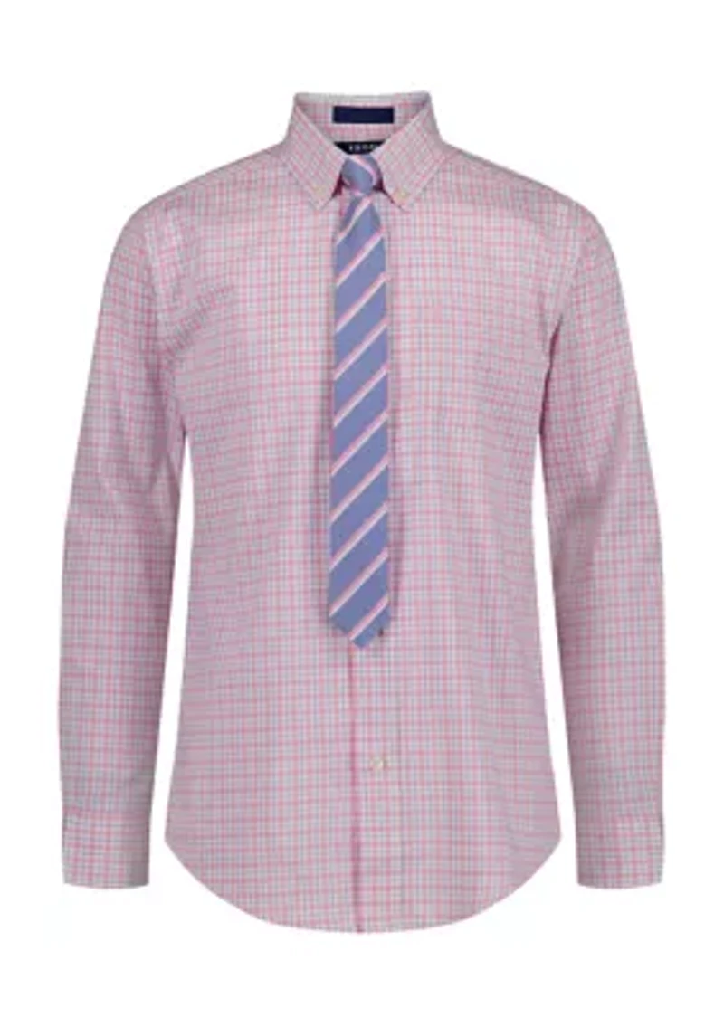 Boys 4-7 Ocean Plaid Long Sleeve with Tie