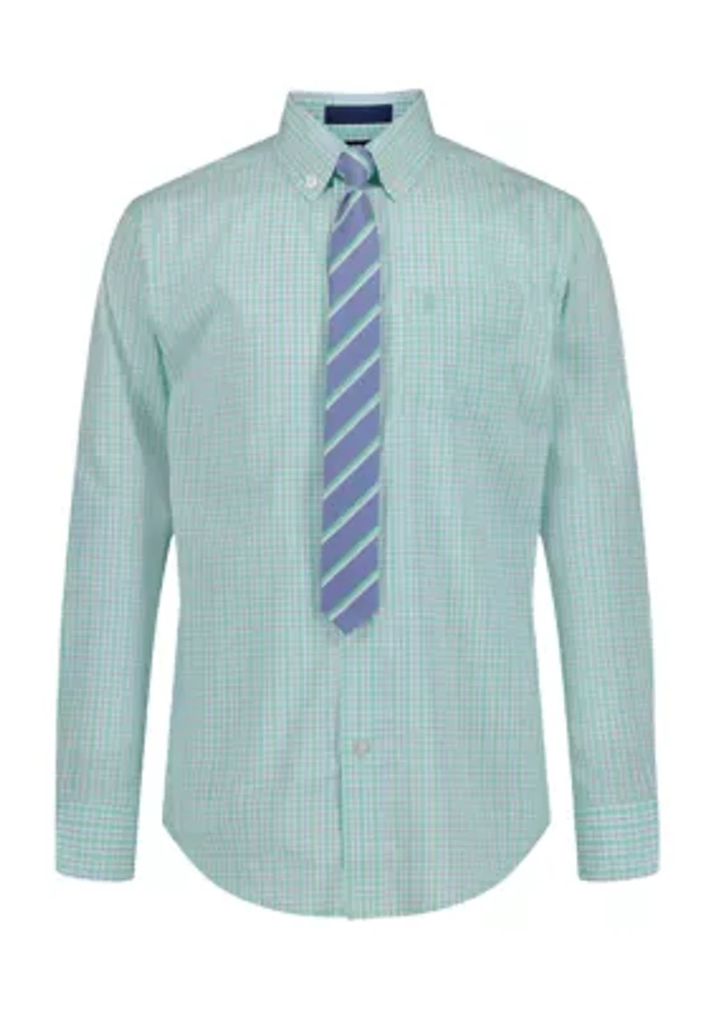 Boys 8-20 Ocean Plaid Long Sleeve with Tie