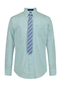 Boys 8-20 Ocean Plaid Long Sleeve with Tie