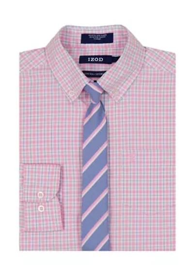 Men's Ocean Plaid Long Sleeve Shirt with Tie