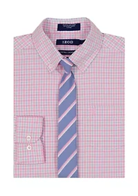 Men's Ocean Plaid Long Sleeve Shirt with Tie