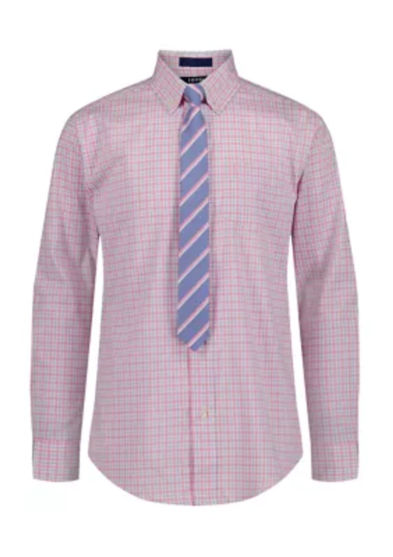 Men's Ocean Plaid Long Sleeve Shirt with Tie