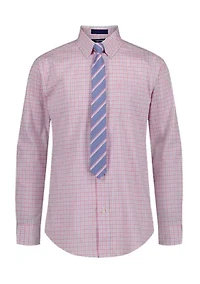 Men's Ocean Plaid Long Sleeve Shirt with Tie
