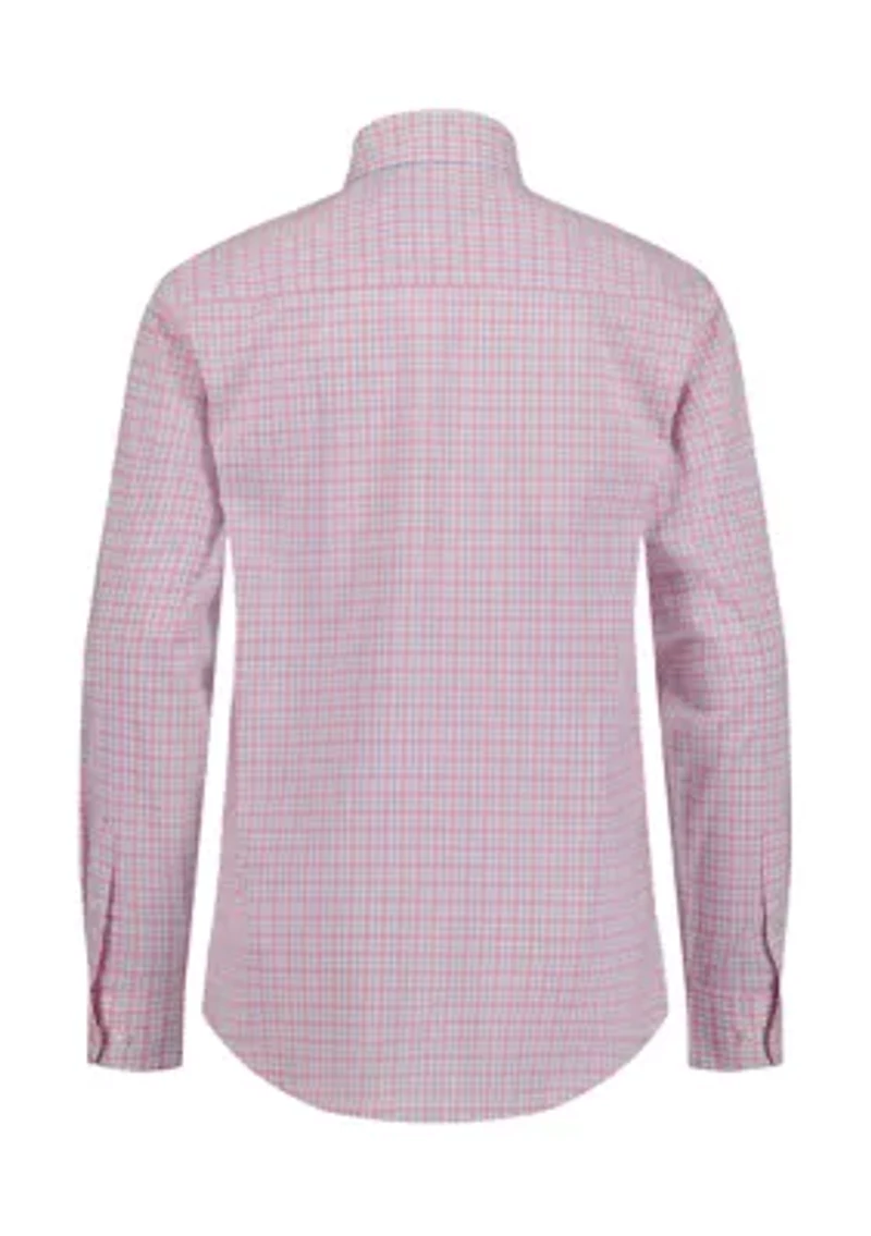 Men's Ocean Plaid Long Sleeve Shirt with Tie