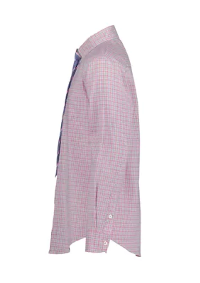 Men's Ocean Plaid Long Sleeve Shirt with Tie