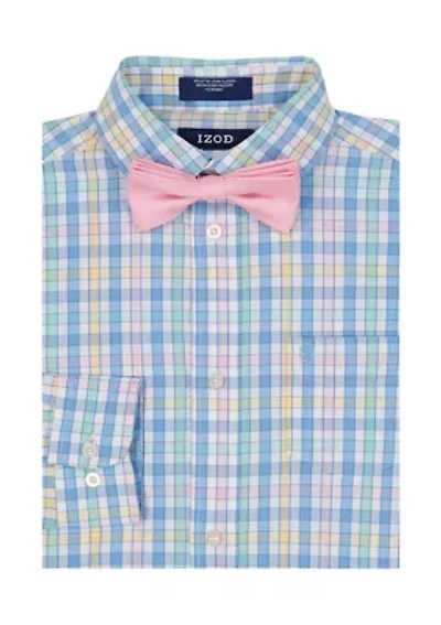 Men's Plaid Sunset Long Sleeve Shirt with Bow Tie