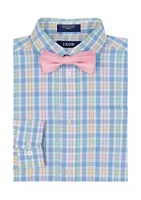 Men's Plaid Sunset Long Sleeve Shirt with Bow Tie