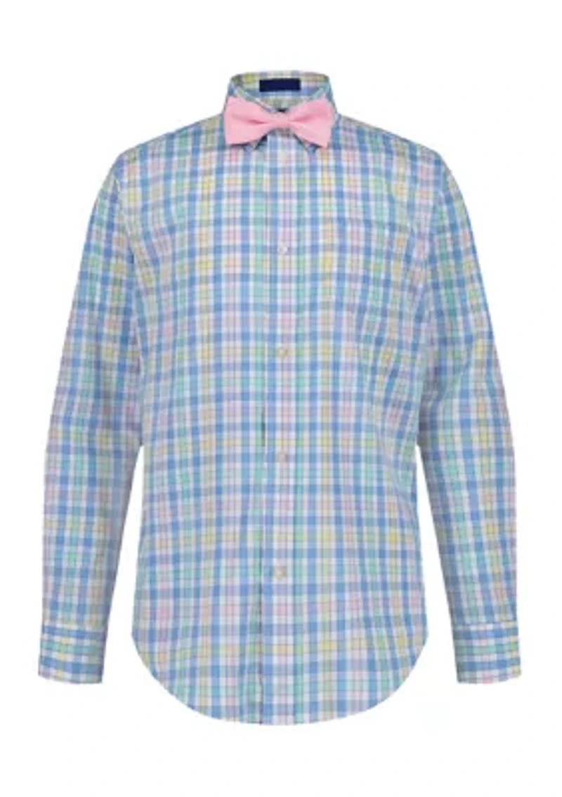 Men's Plaid Sunset Long Sleeve Shirt with Bow Tie