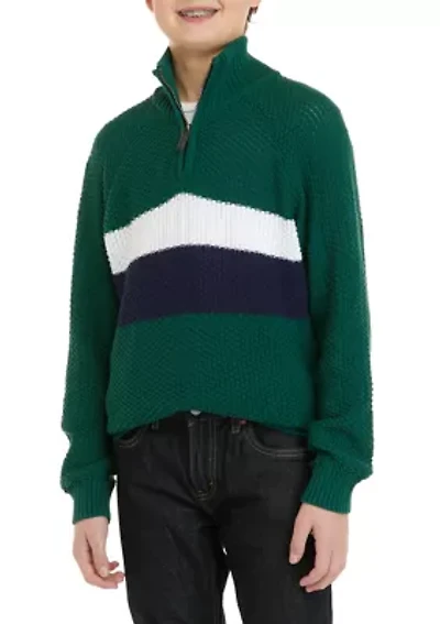 Boys 8-20 Raglan Stripe 1/4 Zip Sweater