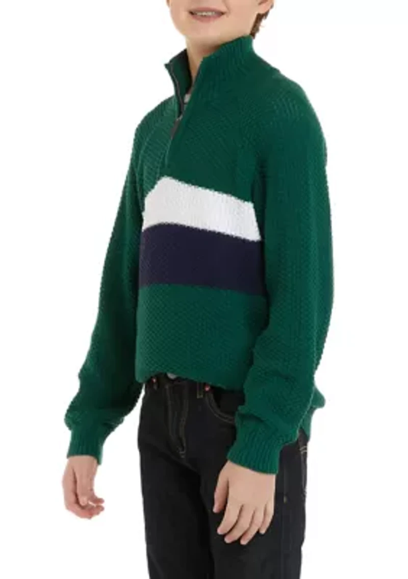 Boys 8-20 Raglan Stripe 1/4 Zip Sweater
