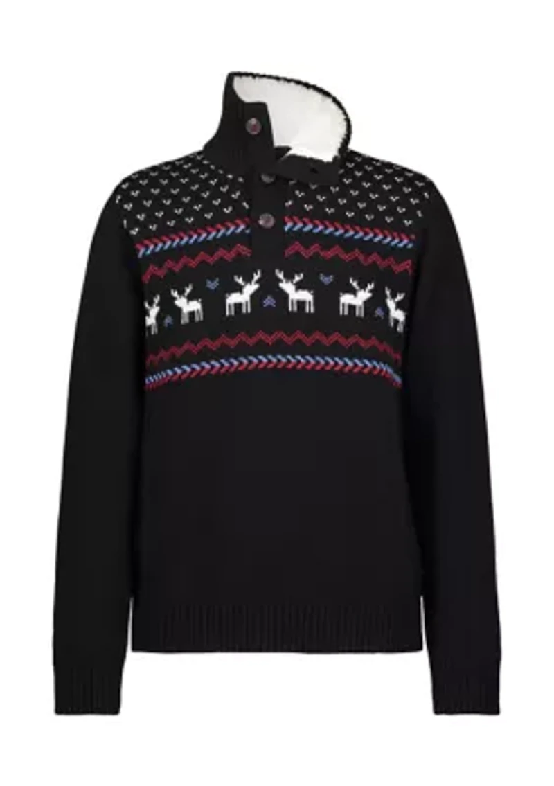 Boys 8-20 Reindeer Fairisle 3 Button Sweater