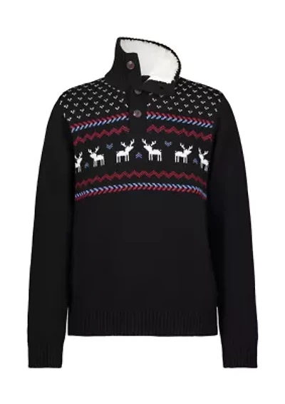 Boys 8-20 Reindeer Fairisle 3 Button Sweater