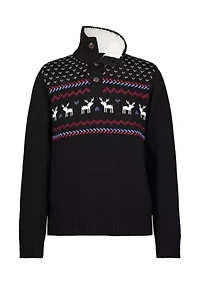 Boys 8-20 Reindeer Fairisle 3 Button Sweater