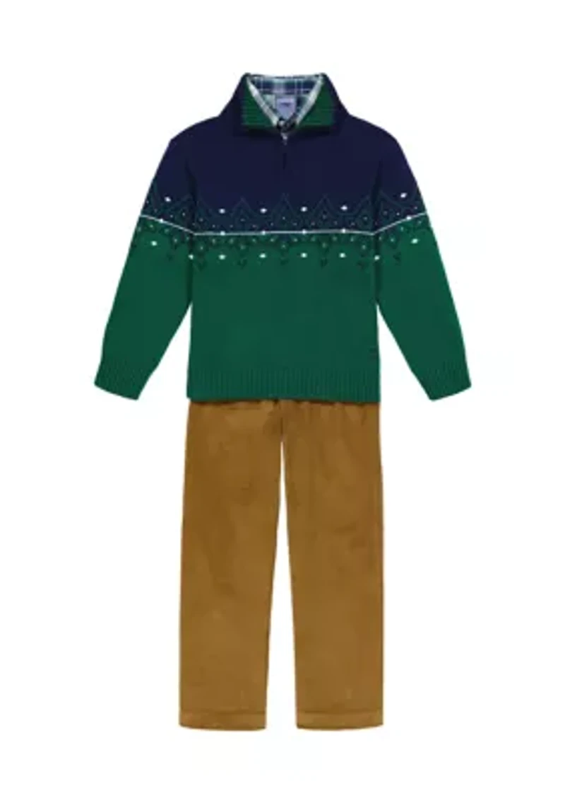 Boys 4-7 1/4-Zip Fair Isle Sweater Set