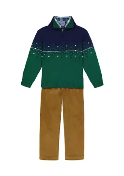 Boys 4-7 1/4-Zip Fair Isle Sweater Set