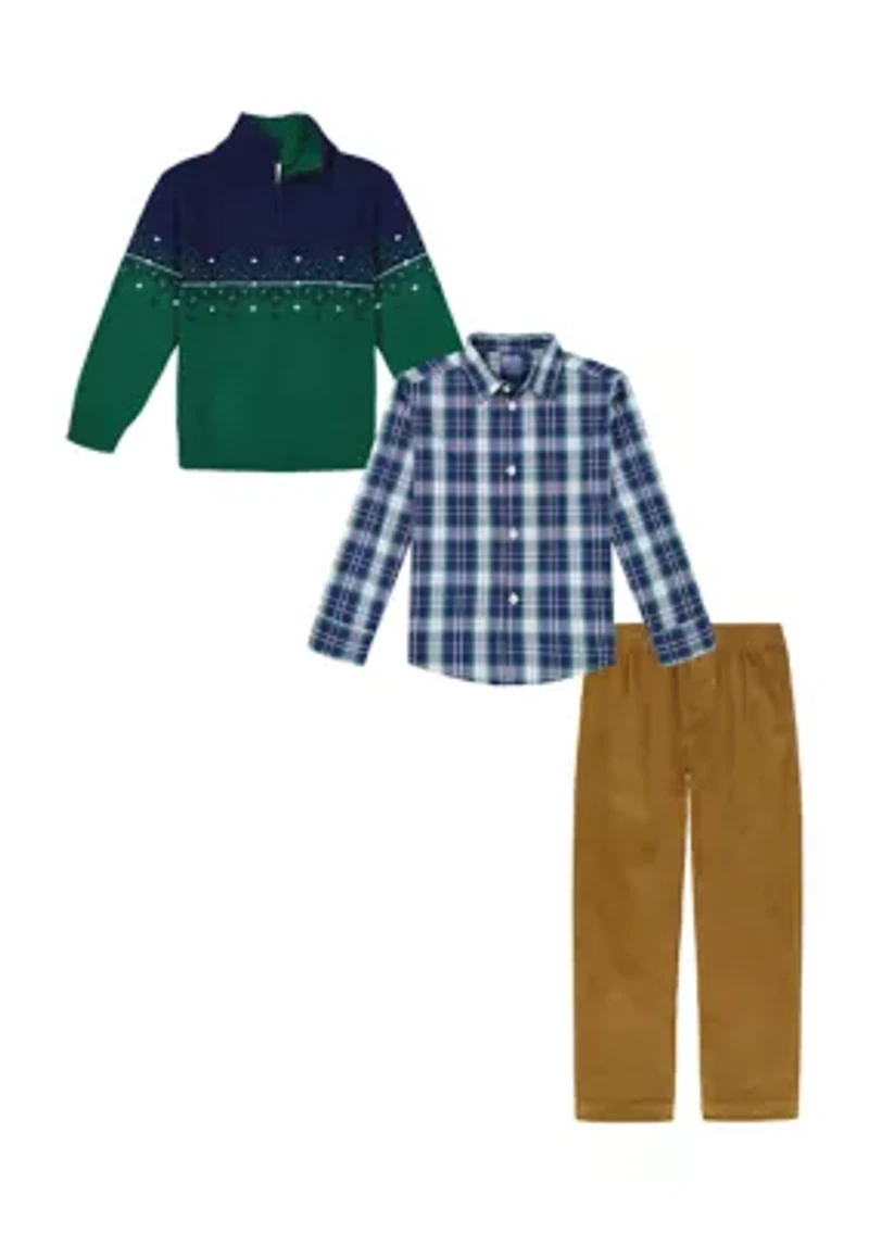 Boys 4-7 1/4-Zip Fair Isle Sweater Set