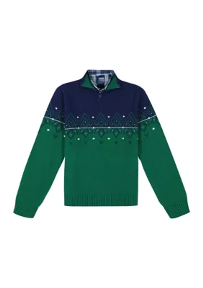 Boys 8-20 Winter Fairisle ¼ Zip Sweater and Plaid Shirt Set