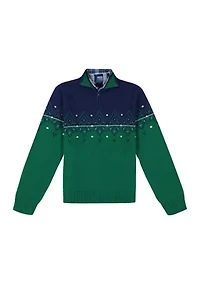 Boys 8-20 Winter Fairisle ¼ Zip Sweater and Plaid Shirt Set