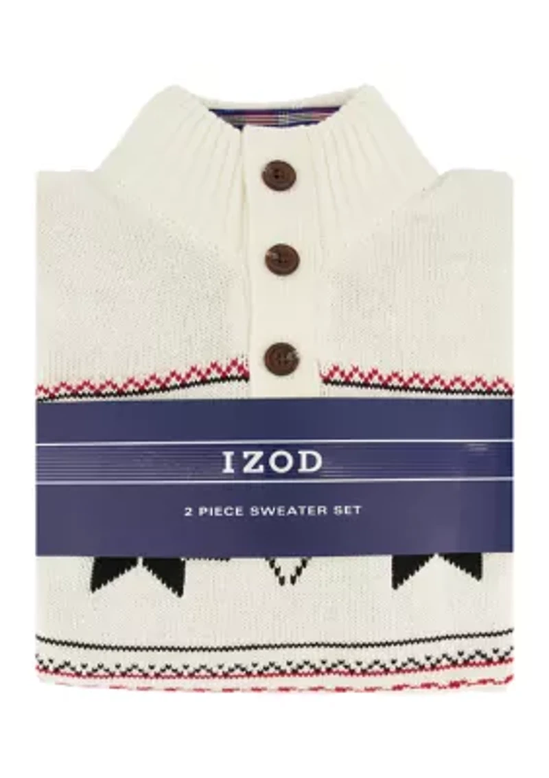 Boys 8-20 Snowflake 3-Button Sweater and Dress Shirt Set