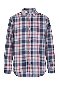 Boys 8-20 Long Sleeve Yarn Dyed Seneca Twill Plaid Shirt