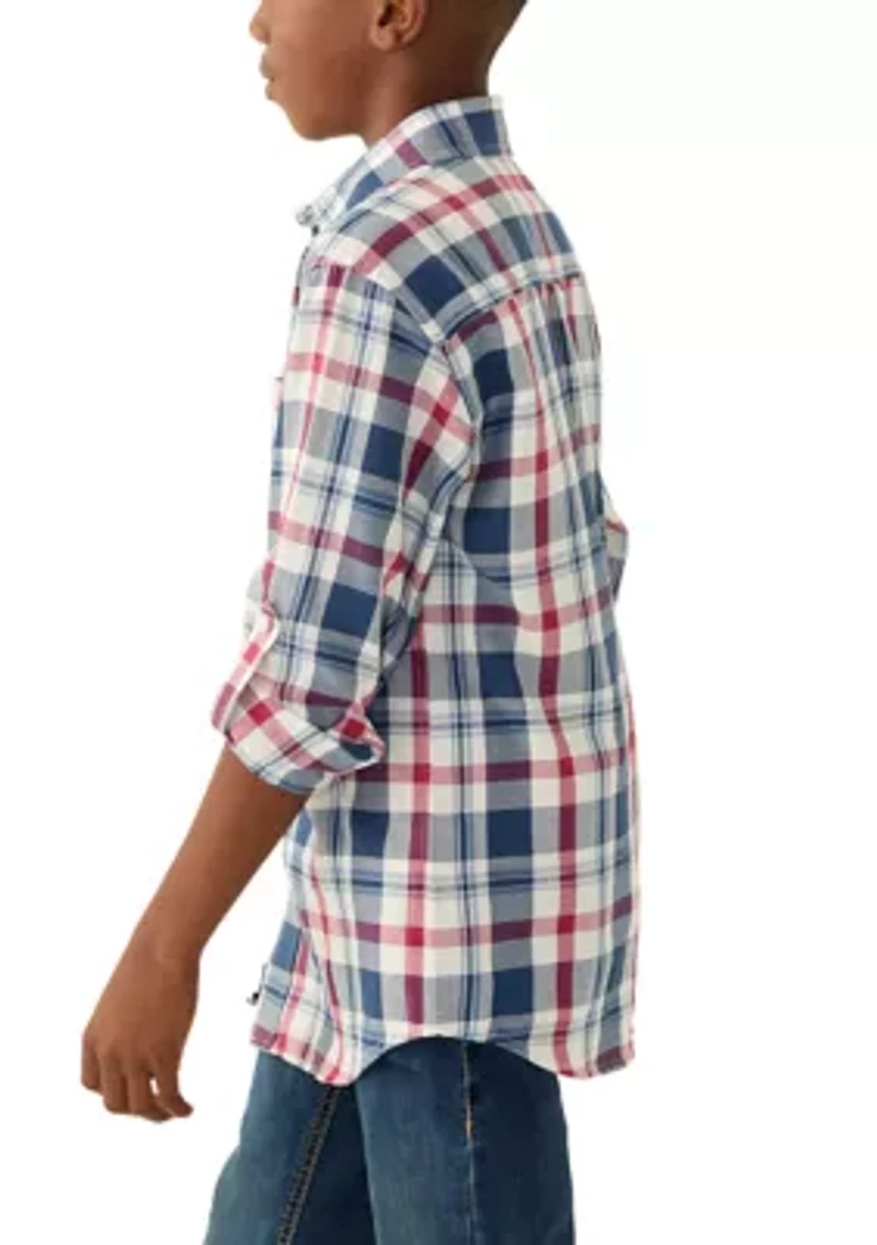 Boys 8-20 Long Sleeve Durham Twill Plaid Stretch Shirt
