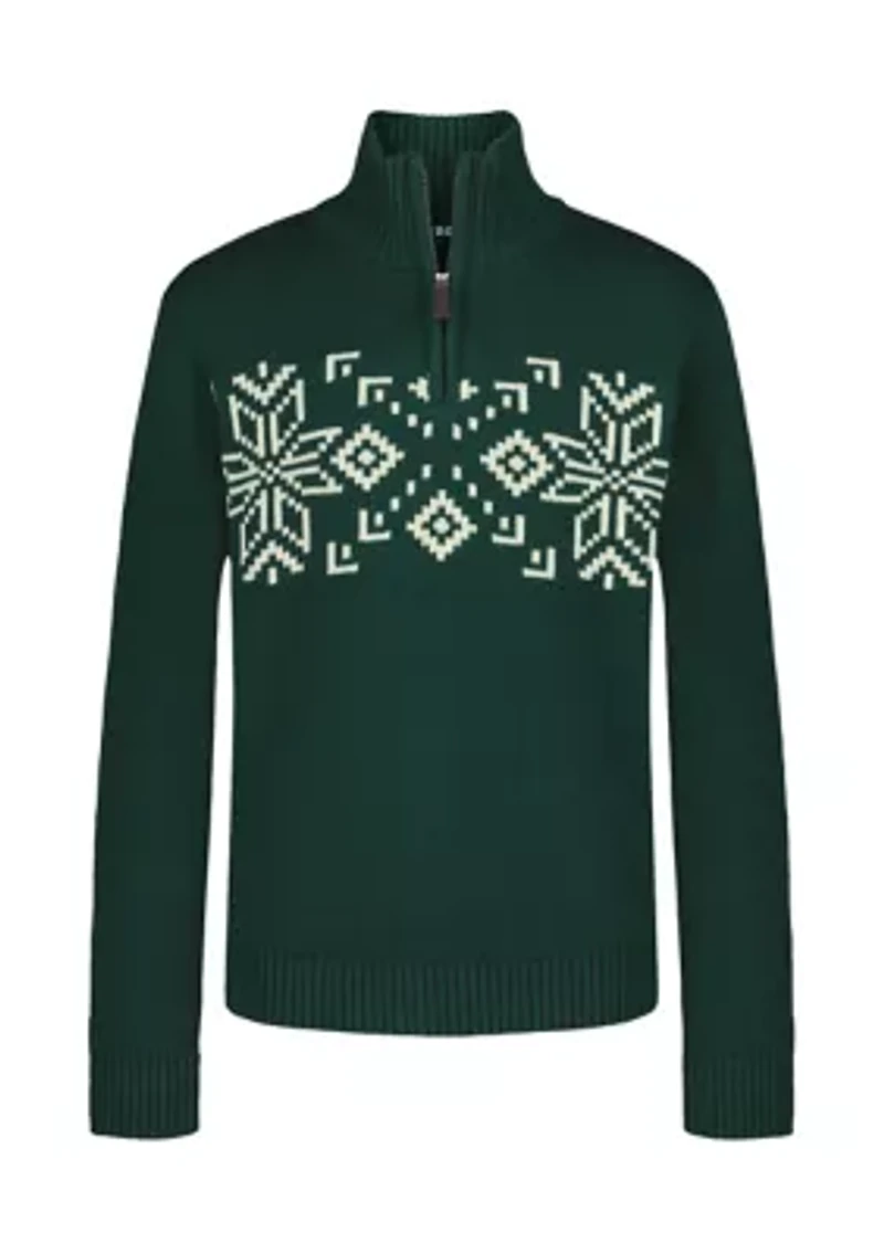 Boys 8-20 Heathered Chest Fairisle Quarter-Zip Sweater