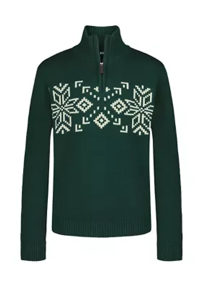 Boys 8-20 Heathered Chest Fairisle Quarter-Zip Sweater