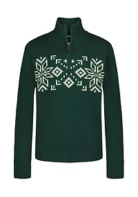 Boys 8-20 Heathered Chest Fairisle Quarter-Zip Sweater